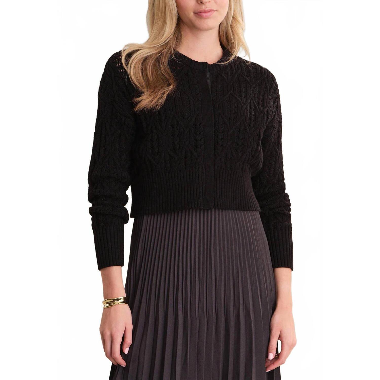 New 525 America Amara Cropped Cable Cardigan In Black